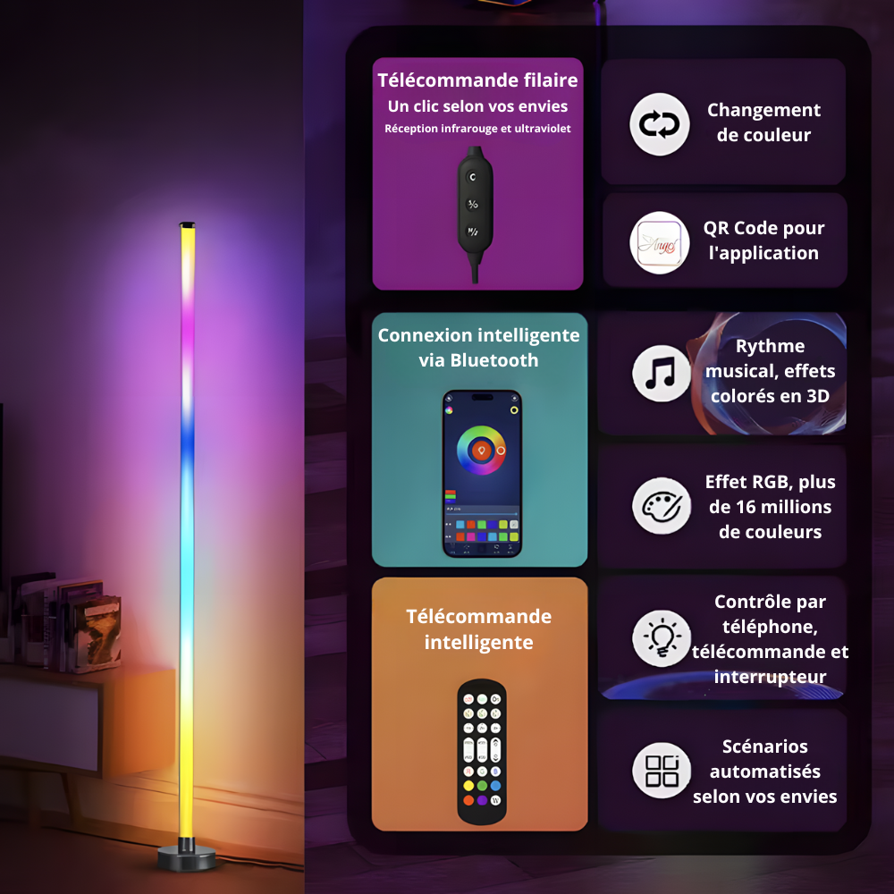 Lampe sur pied LED d’ambiance avec télécommande et application – ORAYA