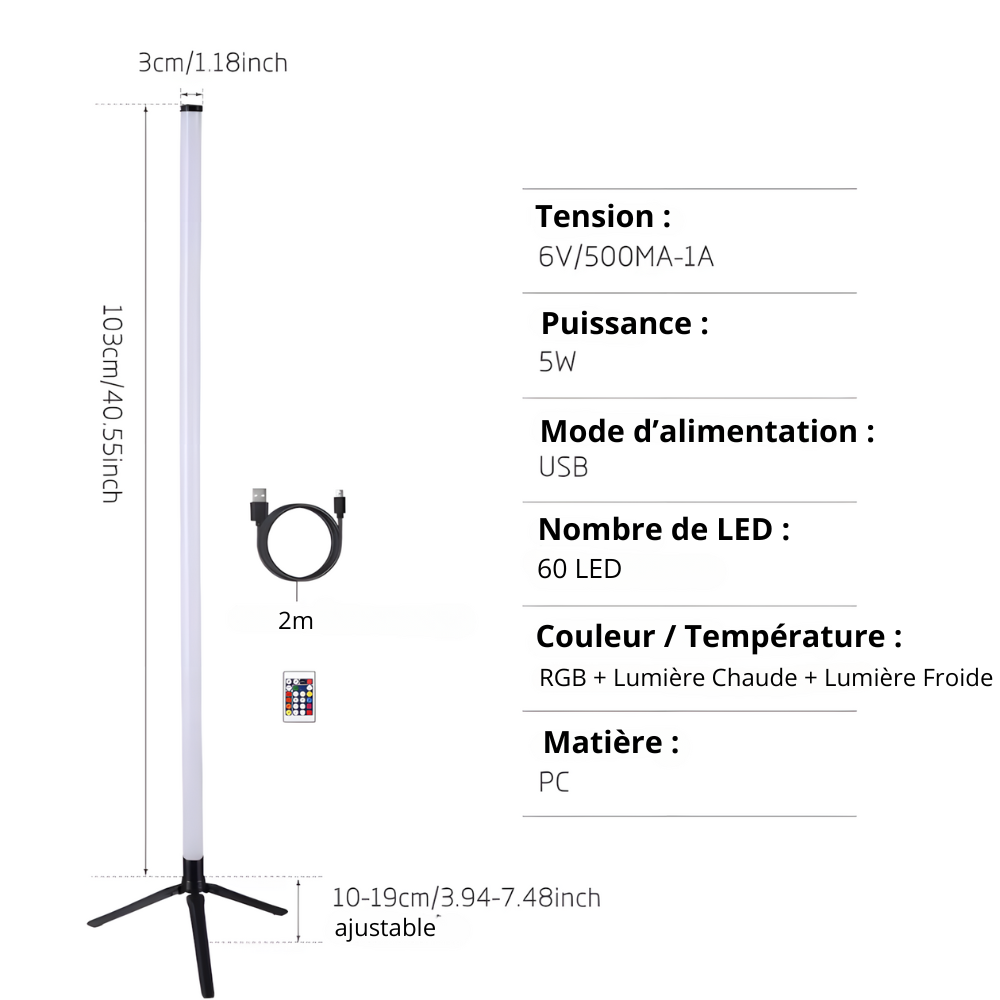 Lampe sur pied RGB d’angle style moderne – SHUSTAR