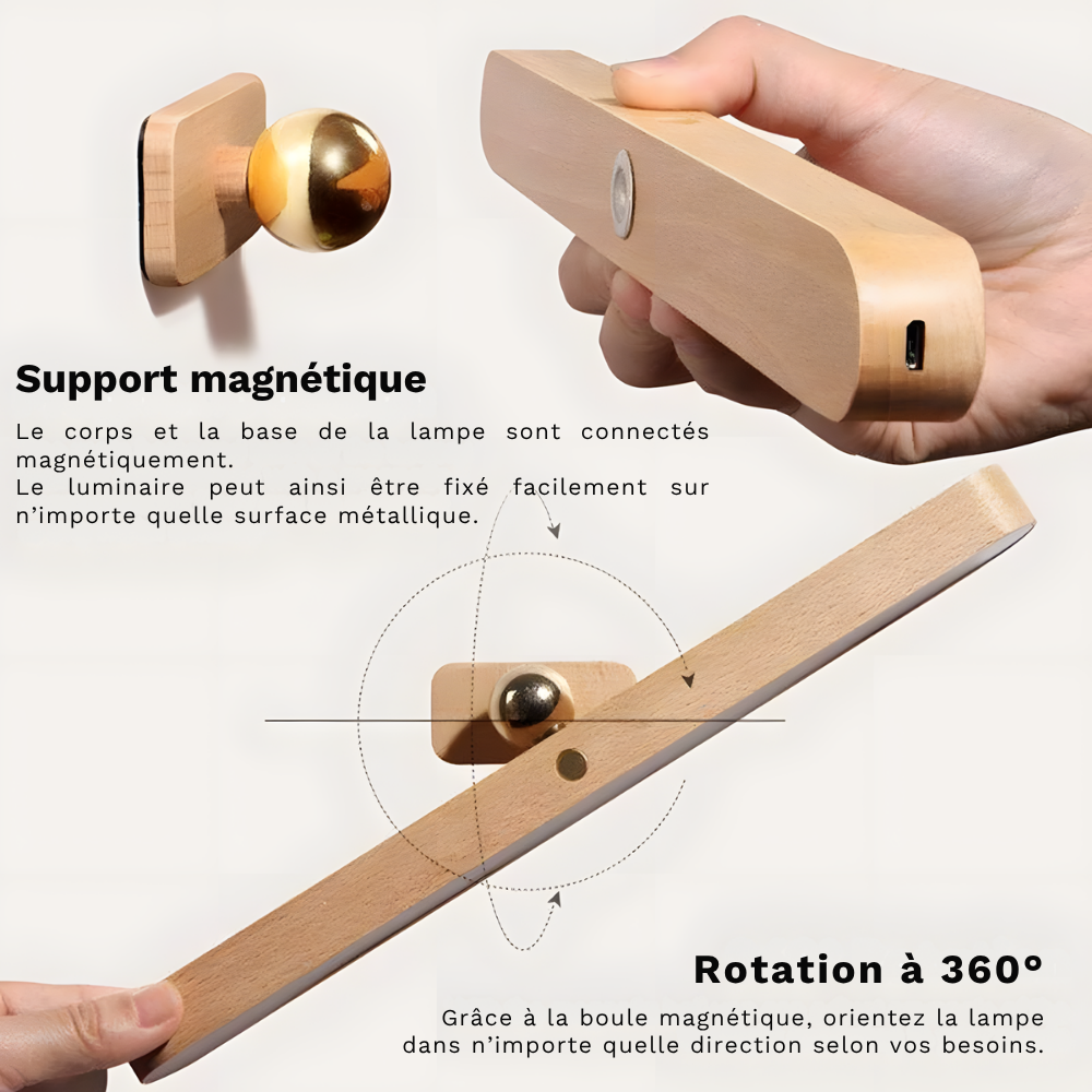 Lampe murale LED sans fil en bois réglable 360° – VALDA