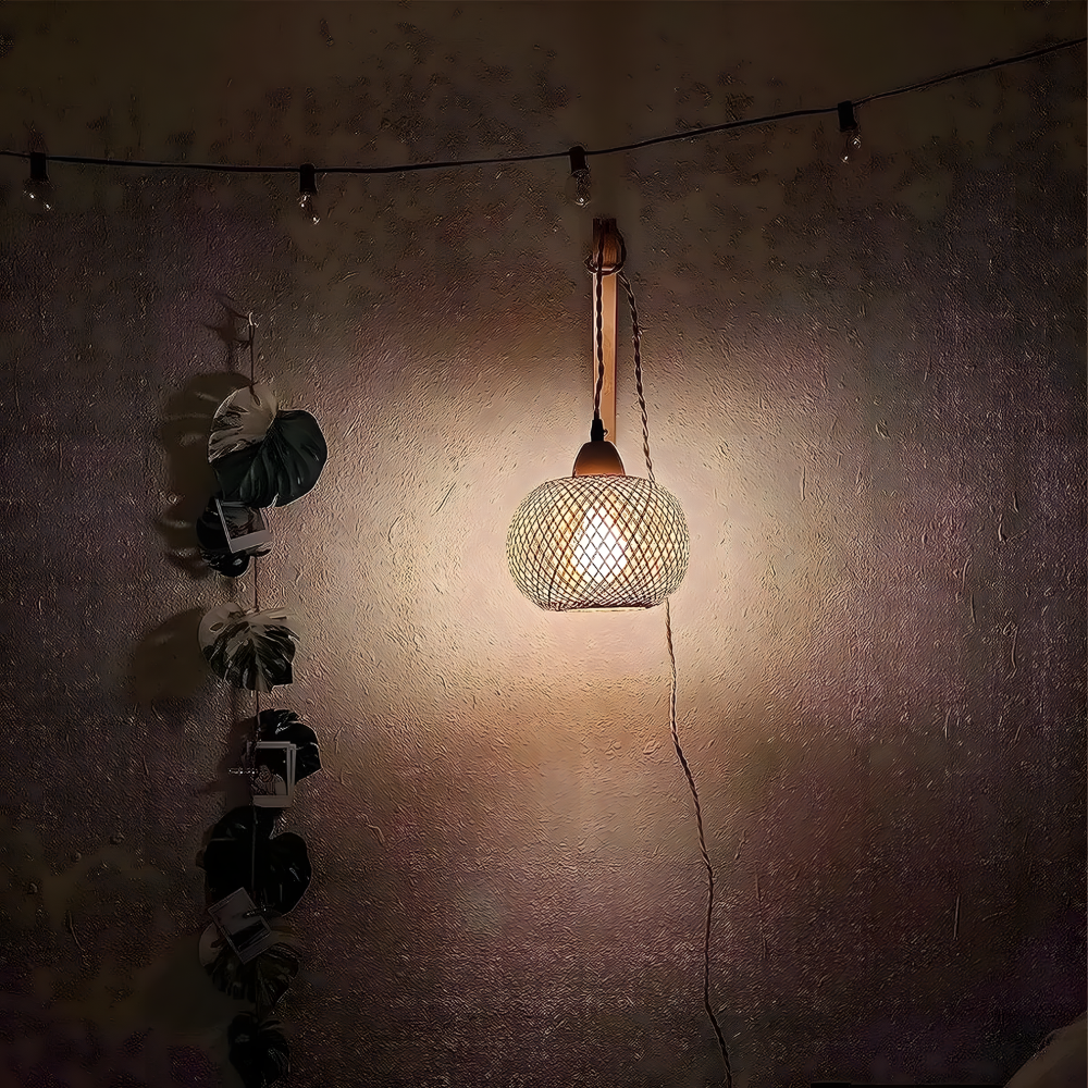 Lampe murale lanterne en bambou & osier éclairage bohème - HAVEN