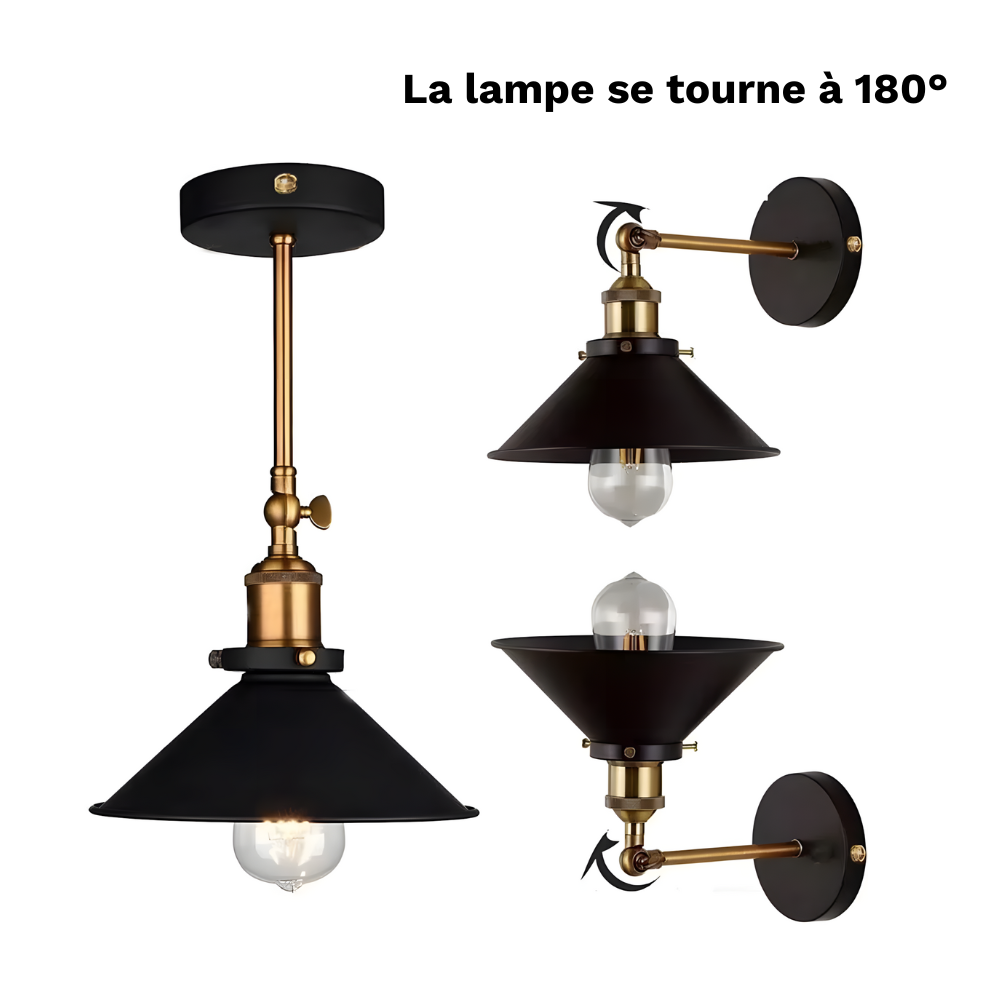 Lampe murale noire vintage industrielle applique réglable - BARABA