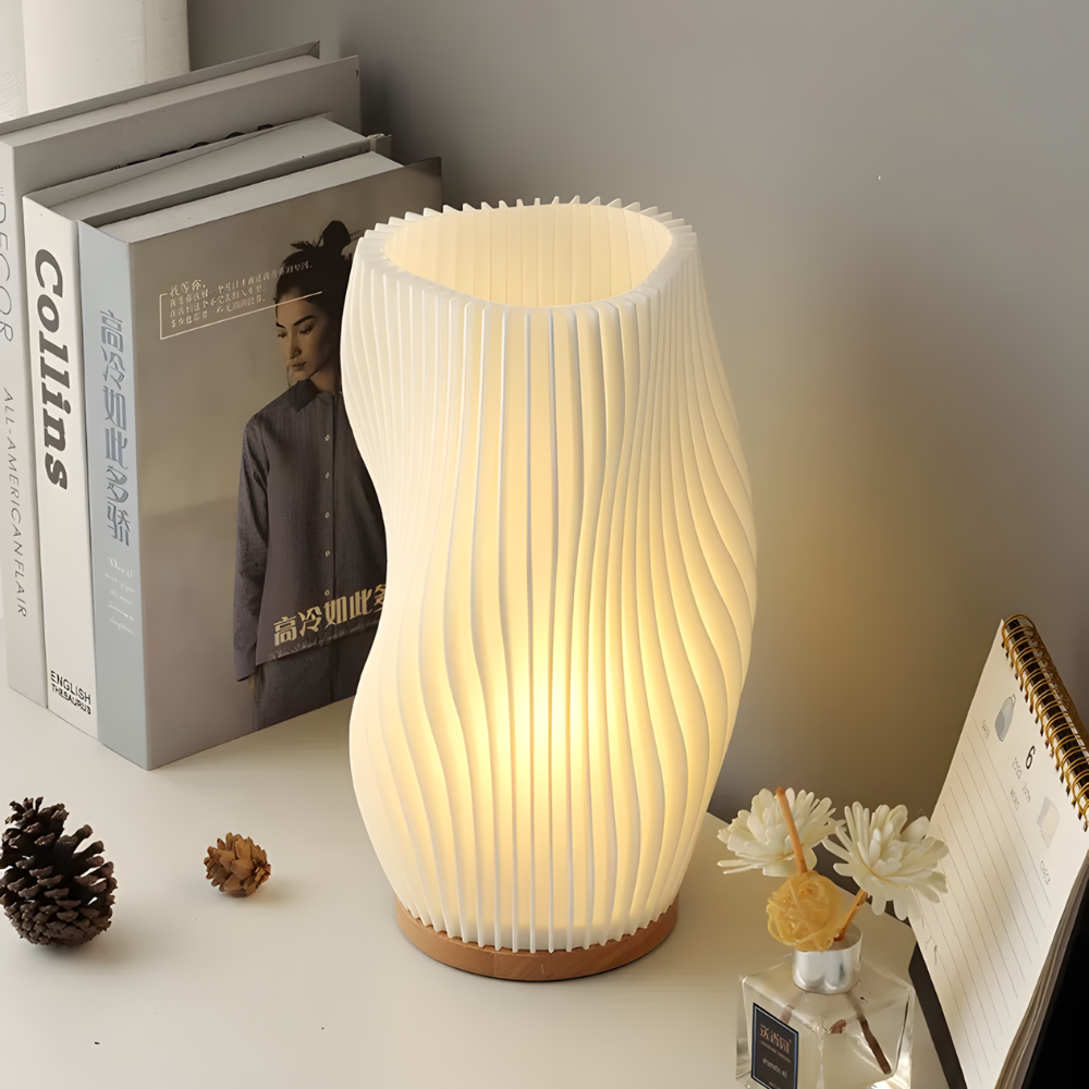 Lampe de chevet crème 3D plissée design - FLARMOON