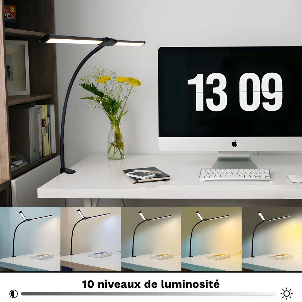 Lampe de bureau LED double tête pliable ordinateur - BUREXA