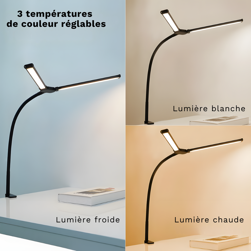 Lampe de bureau LED double tête pliable ordinateur - BUREXA