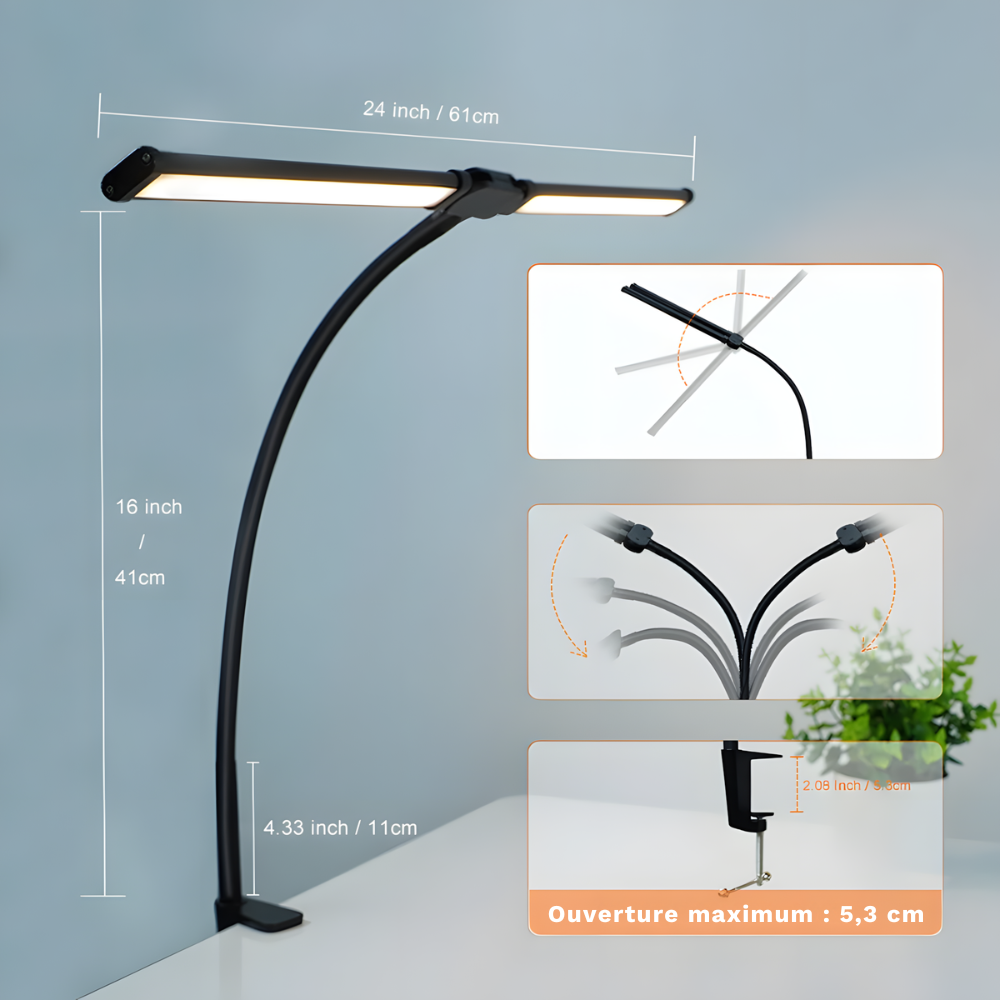 Lampe de bureau LED double tête pliable ordinateur - BUREXA