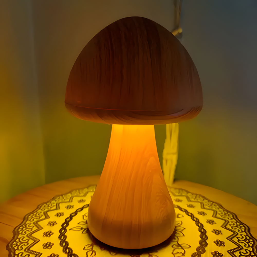 Lampe de chevet LED champignon tactile en bois décoratif - Mushra