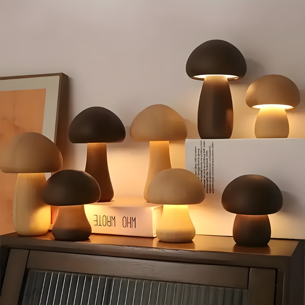 Lampe de chevet LED champignon tactile en bois décoratif - Mushra
