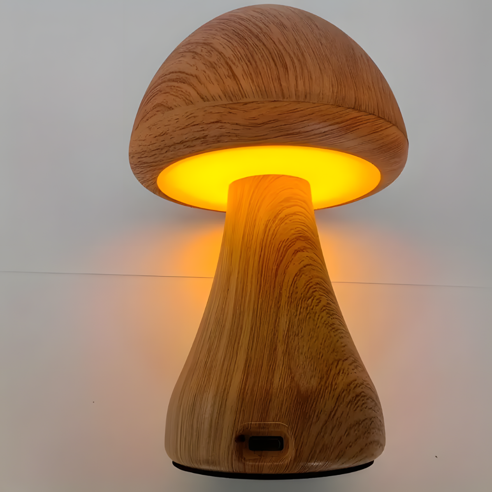 Lampe de chevet LED champignon tactile en bois décoratif - Mushra
