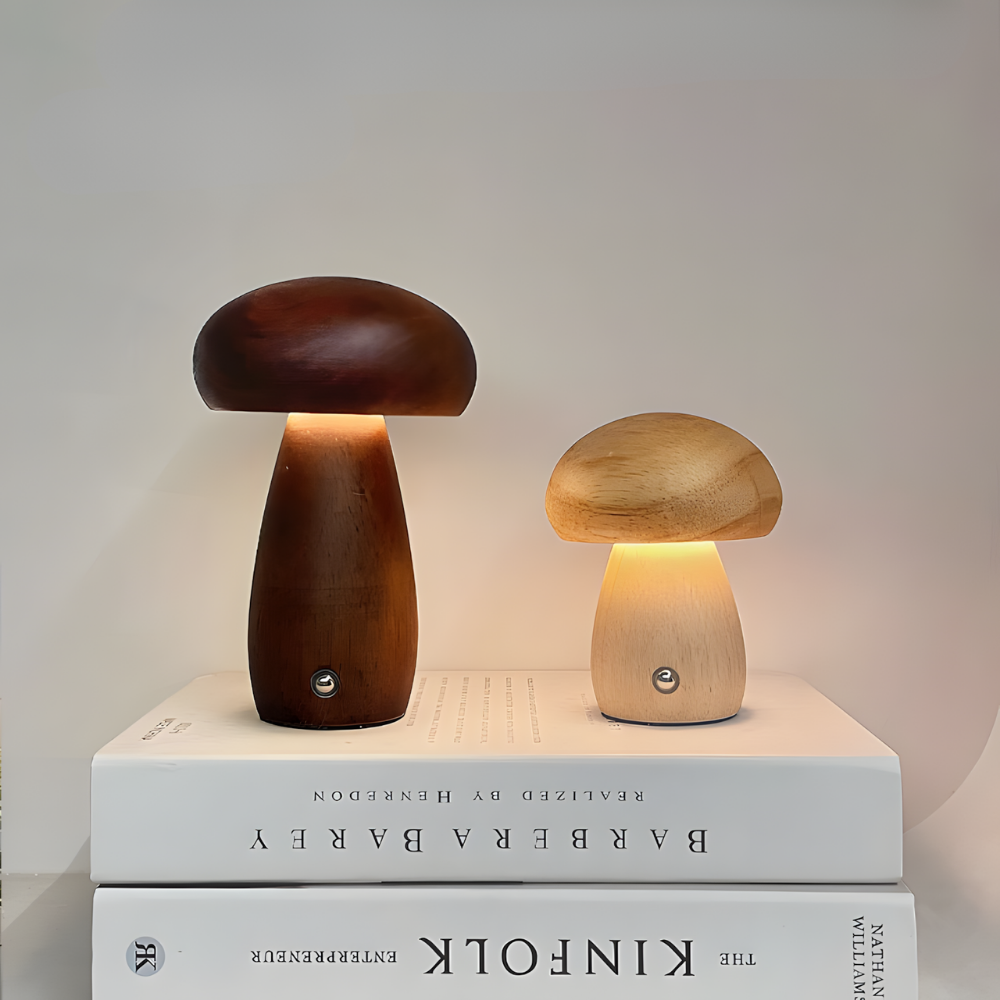 Lampe de chevet LED champignon tactile en bois décoratif - Mushra