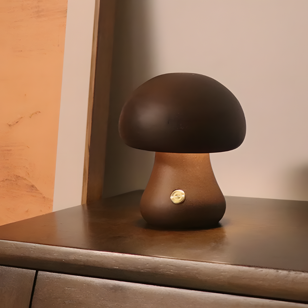 Lampe de chevet LED champignon tactile en bois décoratif - Mushra