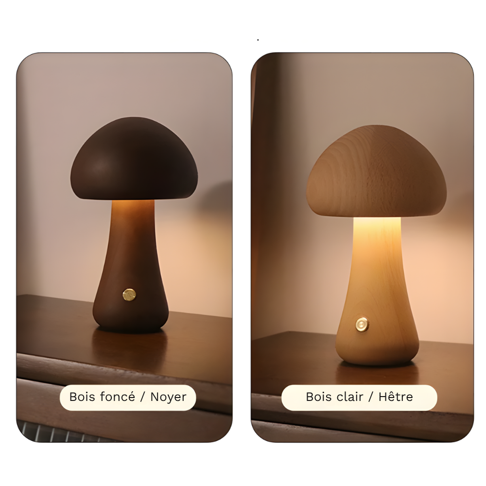 Lampe de chevet LED champignon tactile en bois décoratif - Mushra