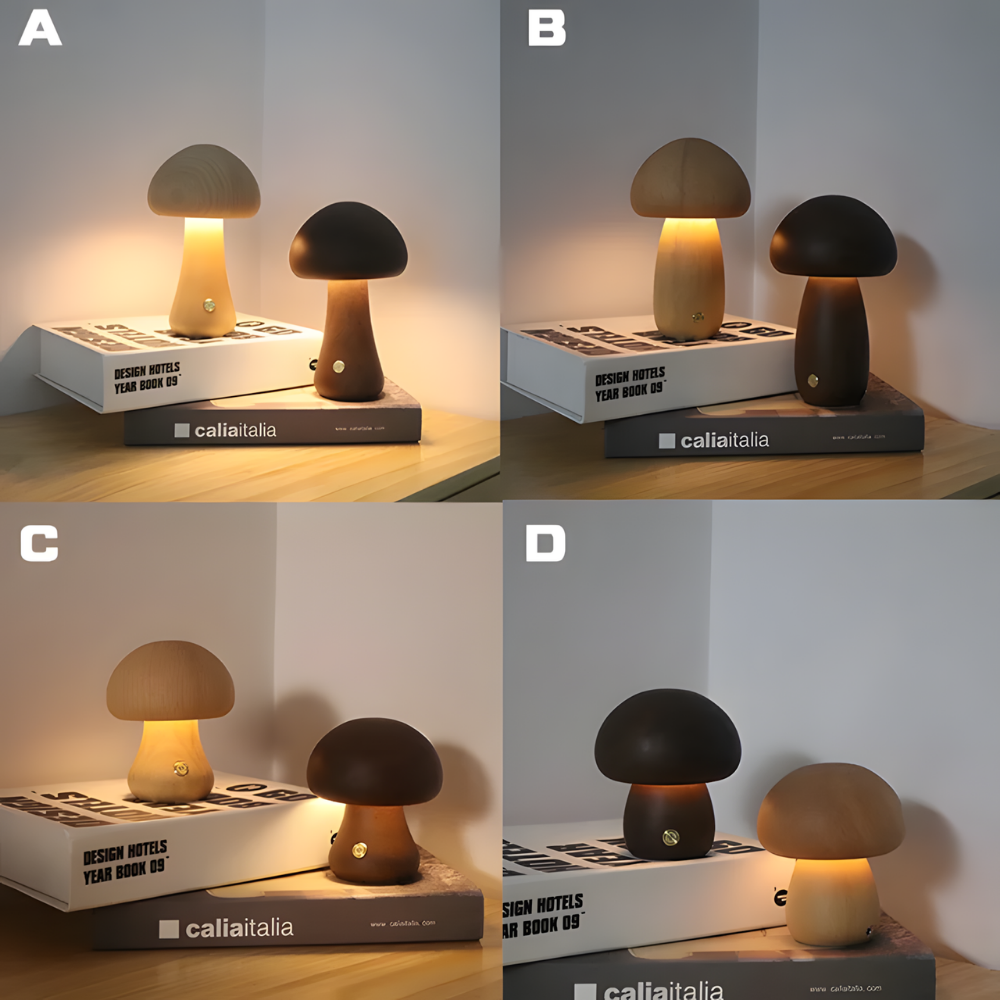 Lampe de chevet LED champignon tactile en bois décoratif - Mushra