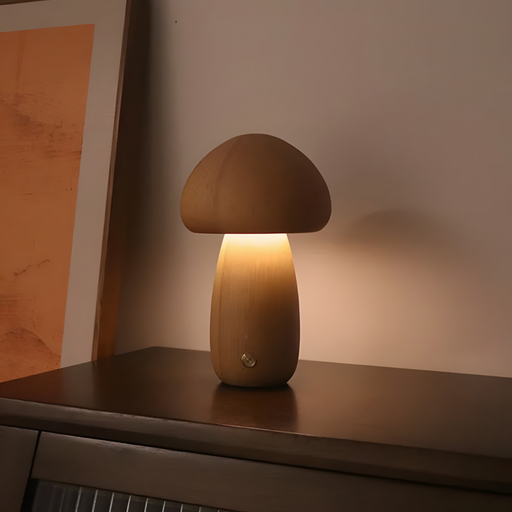 Lampe de chevet LED champignon tactile en bois décoratif - Mushra