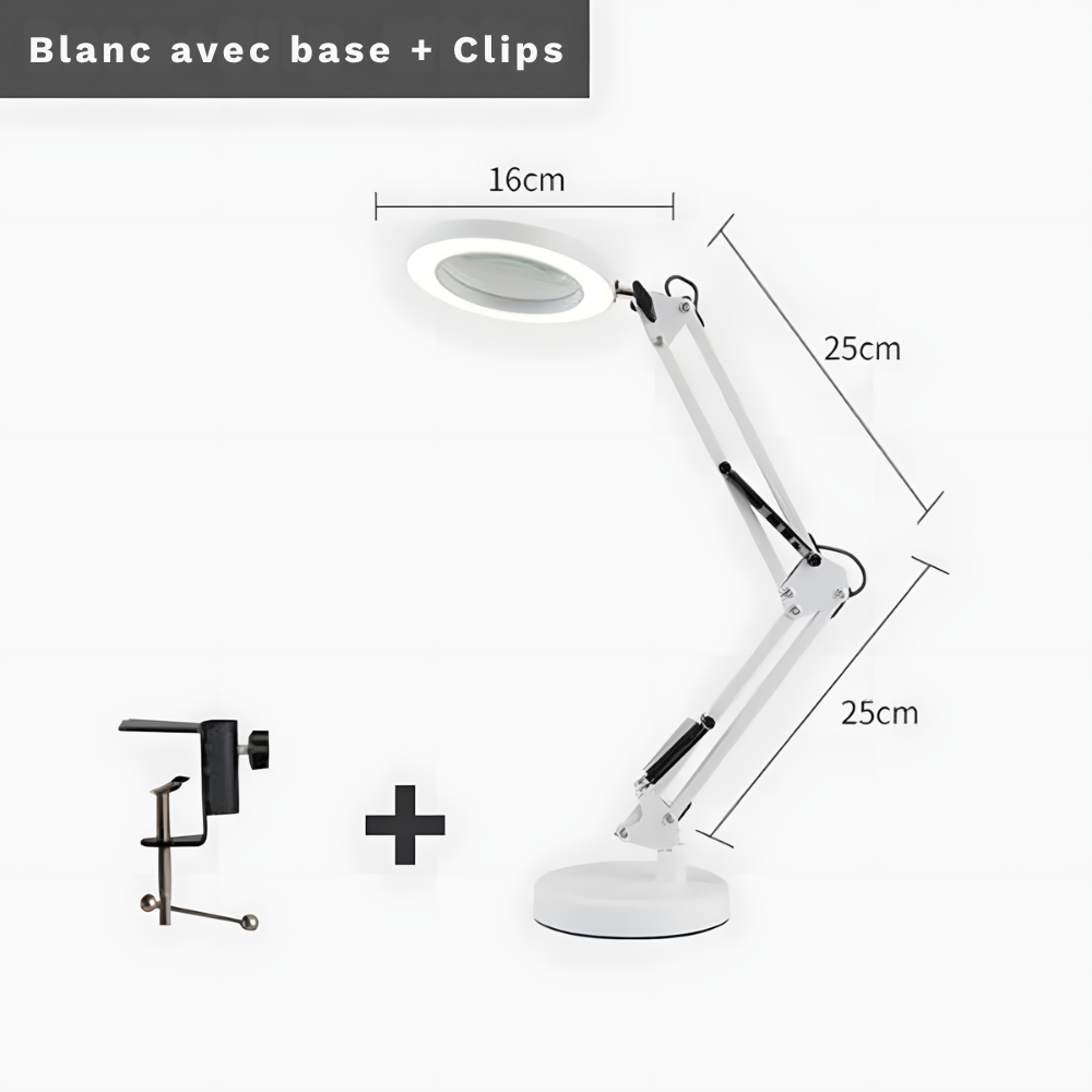 Lampe de bureau LED loupe grossissement 5X lumière réglable en 3 couleurs - LUXIRA