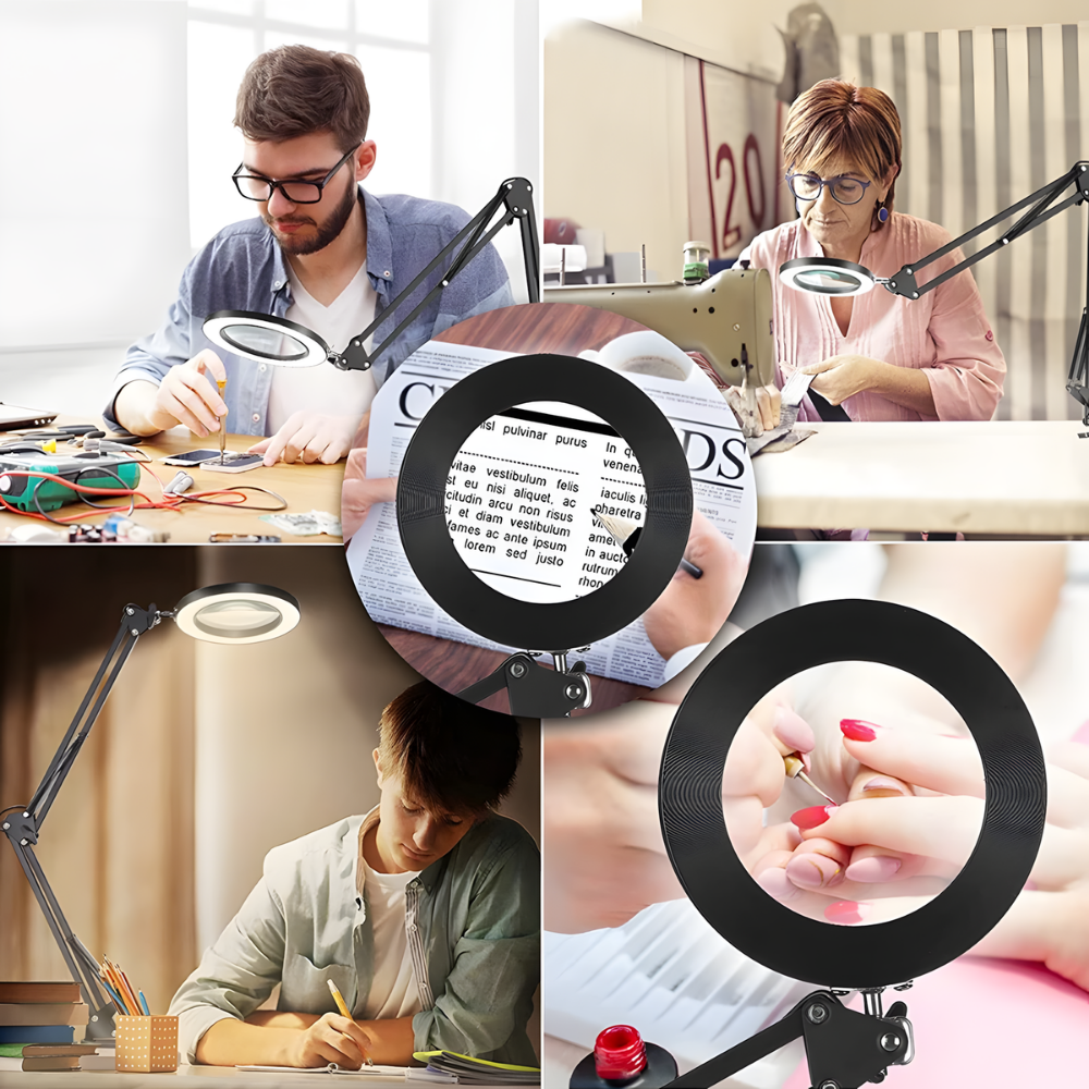 Lampe de bureau LED loupe grossissement 5X lumière réglable en 3 couleurs - LUXIRA