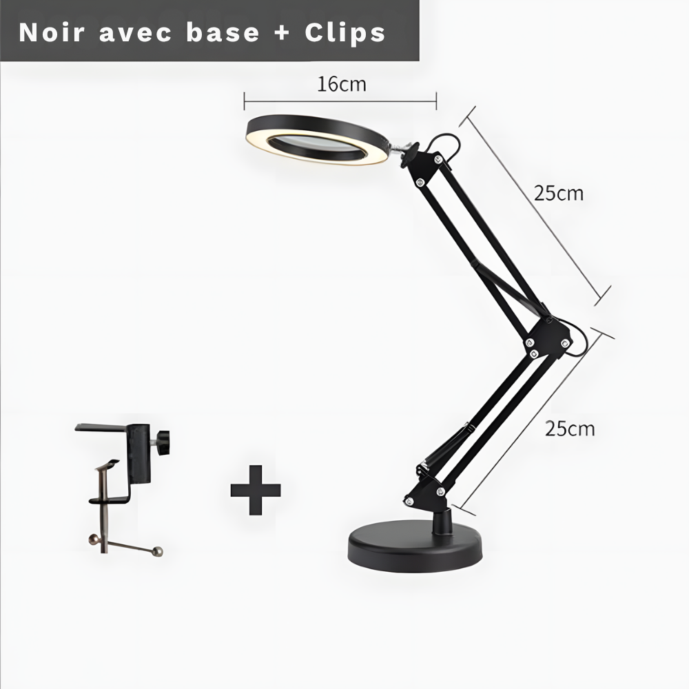 Lampe de bureau LED loupe grossissement 5X lumière réglable en 3 couleurs - LUXIRA
