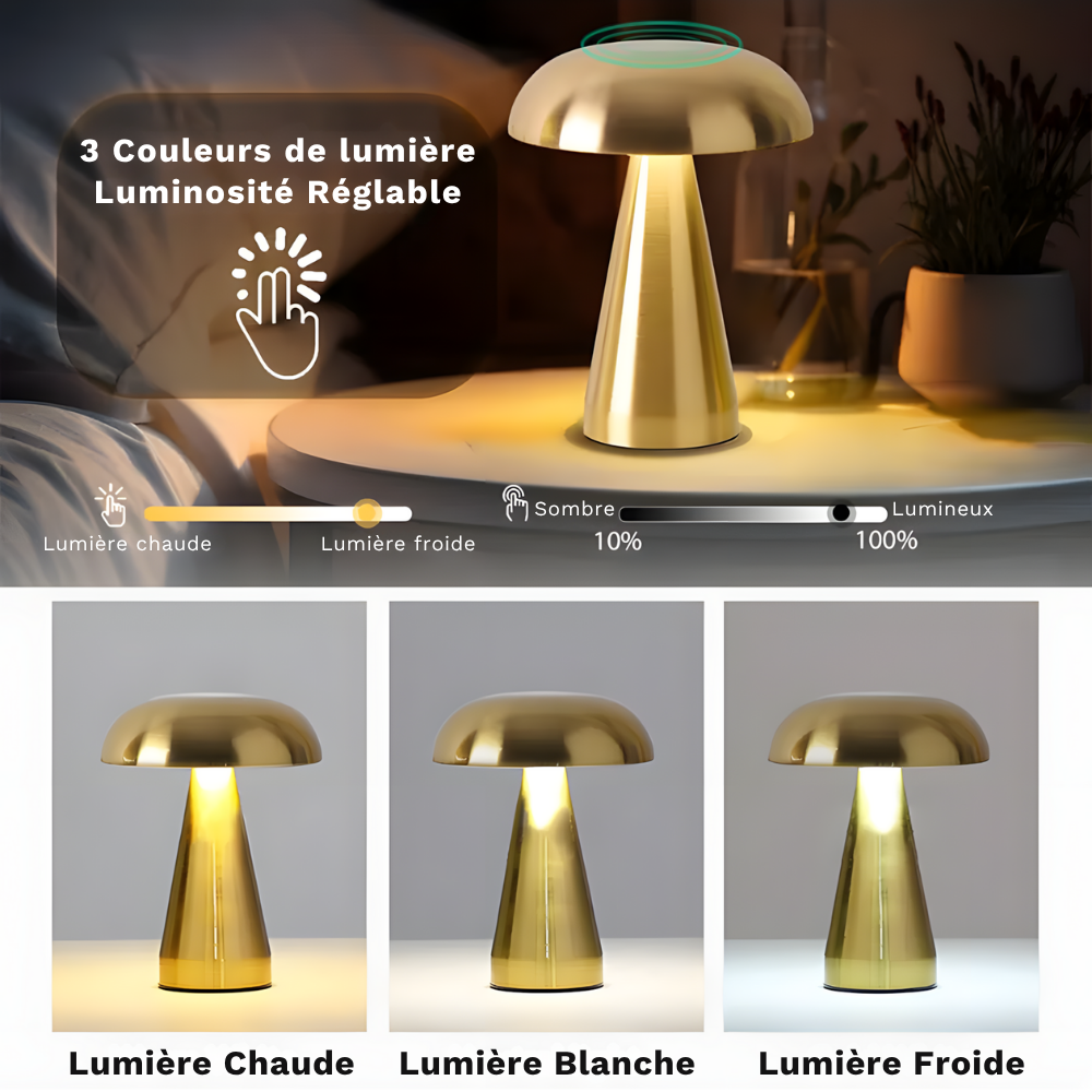 Lampe de chevet champignon LED tactile rétro rechargeable – MUSHARA