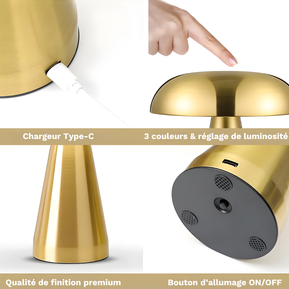 Lampe de chevet champignon LED tactile rétro rechargeable – MUSHARA