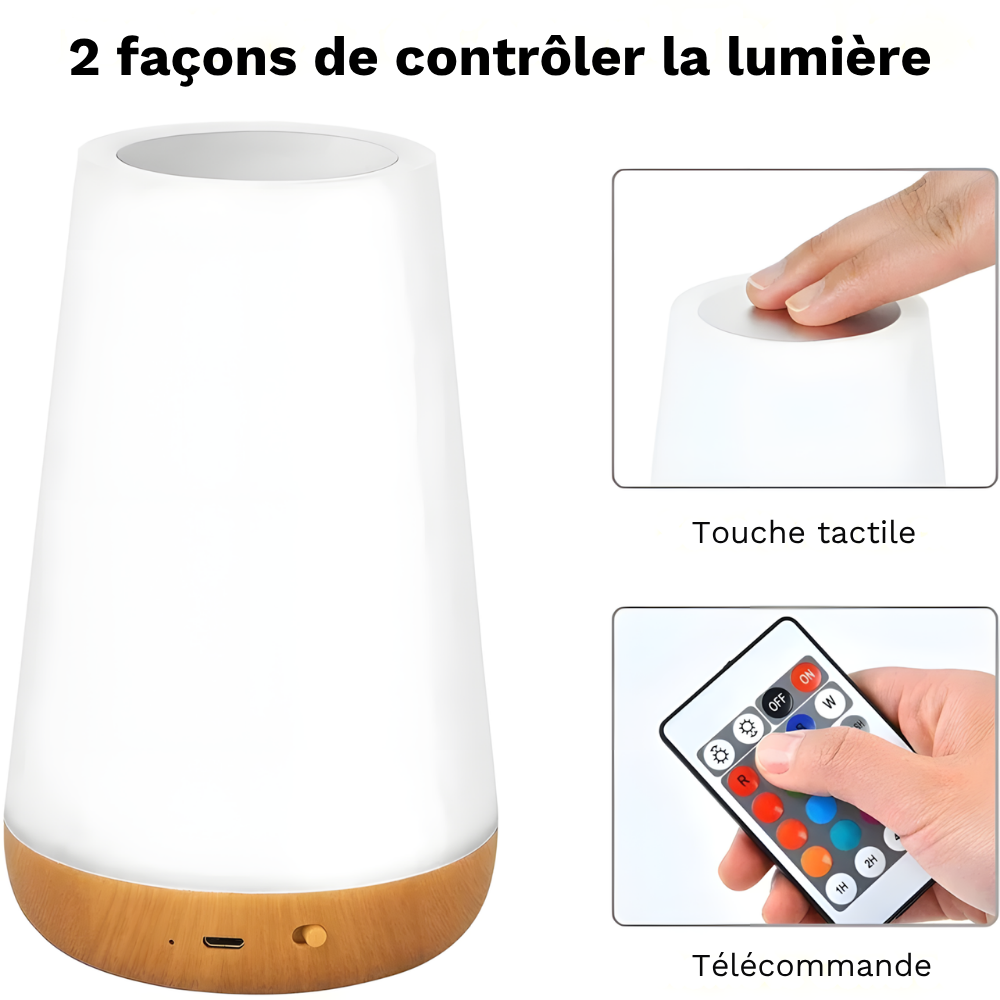 Lampe de chevet tactile RVB rechargeable avec télécommande – ASTELA