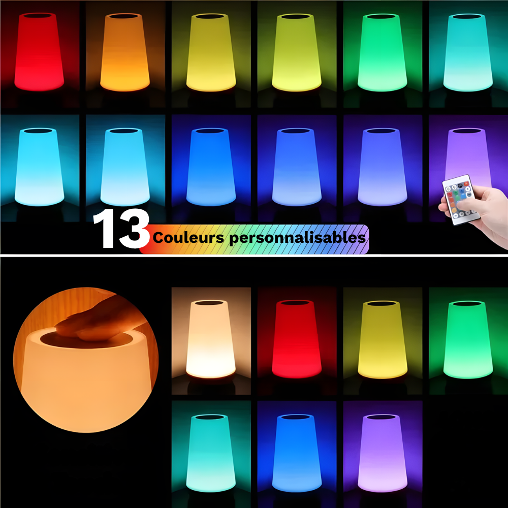 Lampe de chevet tactile RVB rechargeable avec télécommande – ASTELA