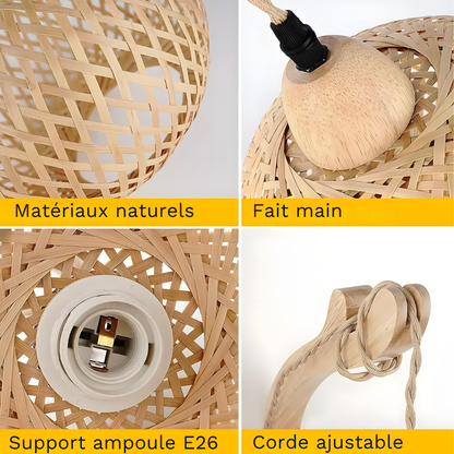 Lampe murale lanterne en bambou & osier éclairage bohème - HAVEN