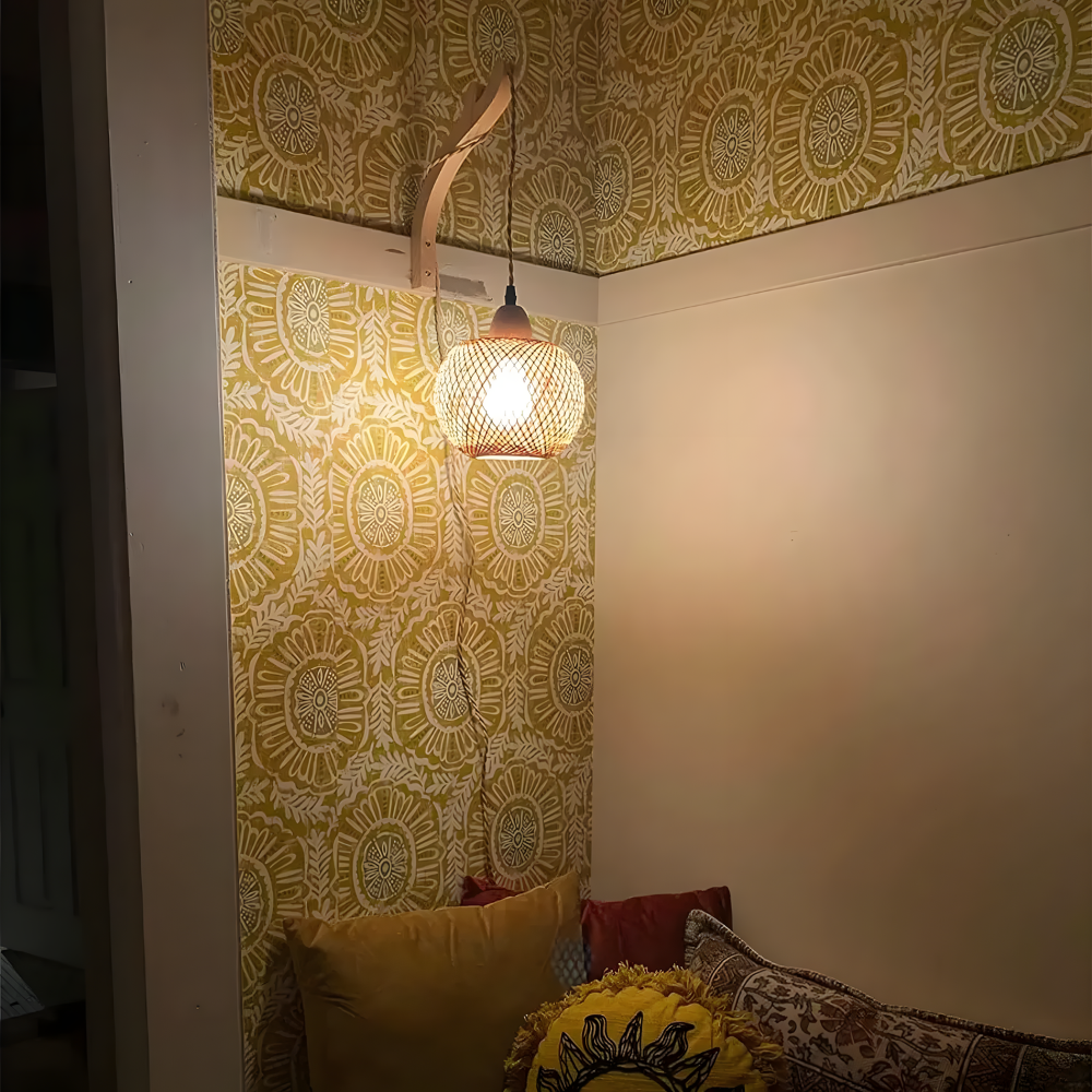 Lampe murale lanterne en bambou & osier éclairage bohème - HAVEN