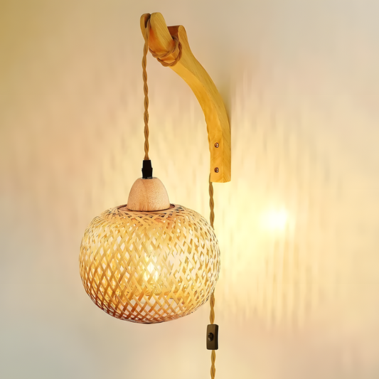 Lampe murale lanterne en bambou & osier éclairage bohème - HAVEN