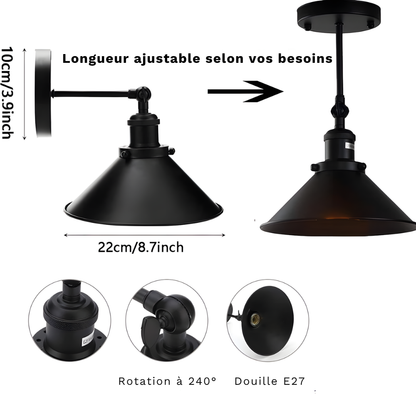 Lampe murale noire vintage industrielle applique réglable - BARABA