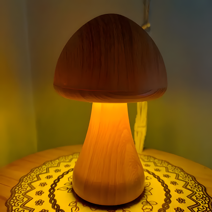 Lampe de chevet LED champignon tactile en bois décoratif - Mushra