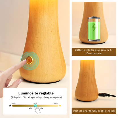 Lampe de chevet LED champignon tactile en bois décoratif - Mushra
