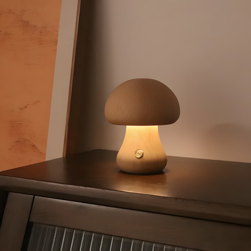 Lampe de chevet LED champignon tactile en bois décoratif - Mushra