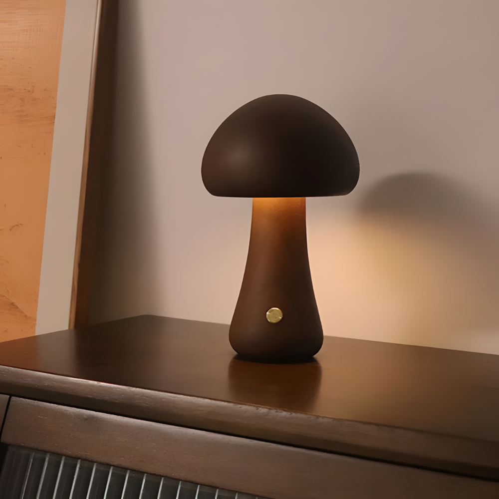 Lampe de chevet LED champignon tactile en bois décoratif - Mushra