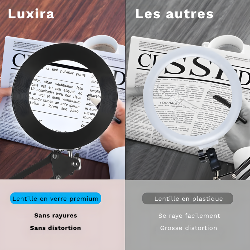 Lampe de bureau LED loupe grossissement 5X lumière réglable en 3 couleurs - LUXIRA