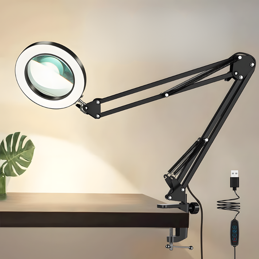 Lampe de bureau LED loupe grossissement 5X lumière réglable en 3 couleurs - LUXIRA