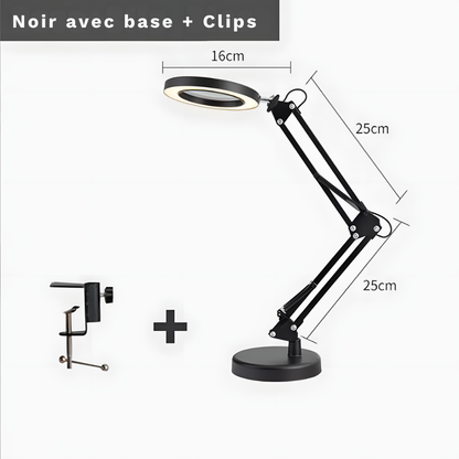 Lampe de bureau LED loupe grossissement 5X lumière réglable en 3 couleurs - LUXIRA