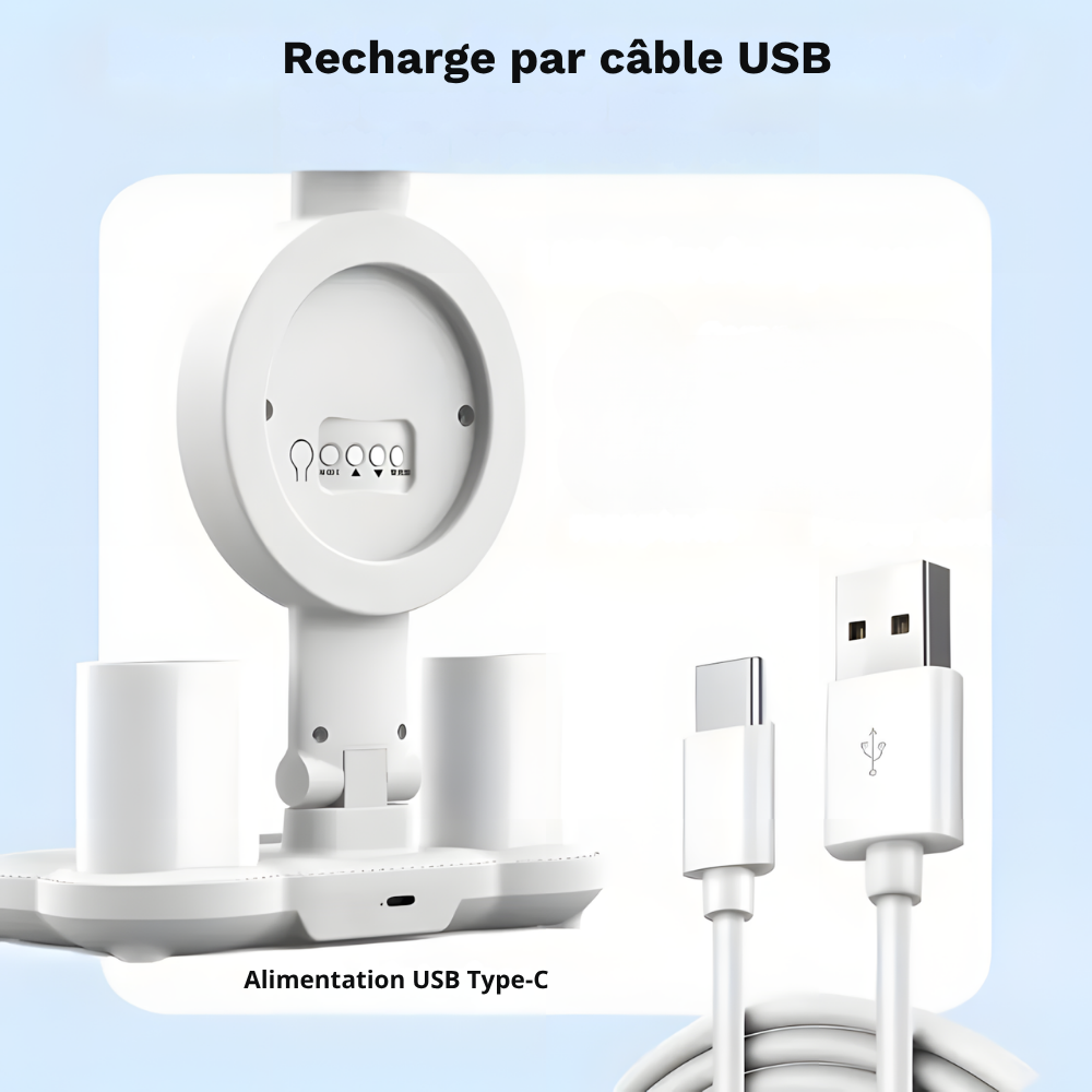 Lampe de bureau LED sans fil 4-en-1 avec Ventilateur, Horloge et Éclairage RGB - NENOXA