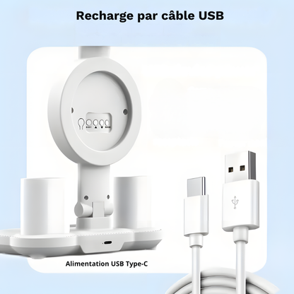Lampe de bureau LED sans fil 4-en-1 avec Ventilateur, Horloge et Éclairage RGB - NENOXA