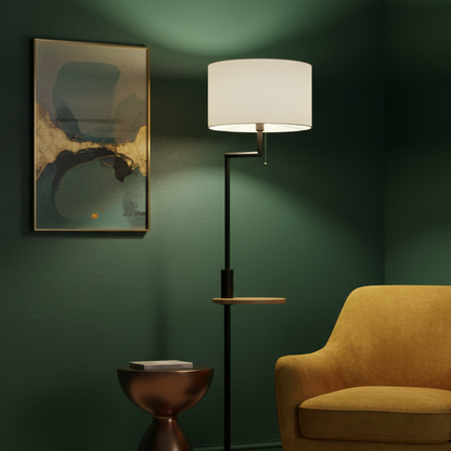 Lampadaire avec Abat-jour en Lin & Tablette Intégrée – VELISTA