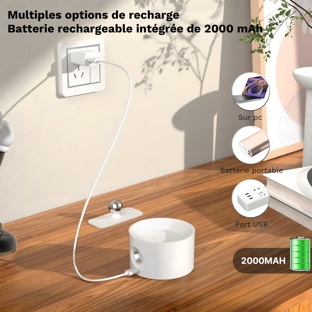 Lampe murale LED rechargeable 360° avec rotation et contrôle tactile – HALOA