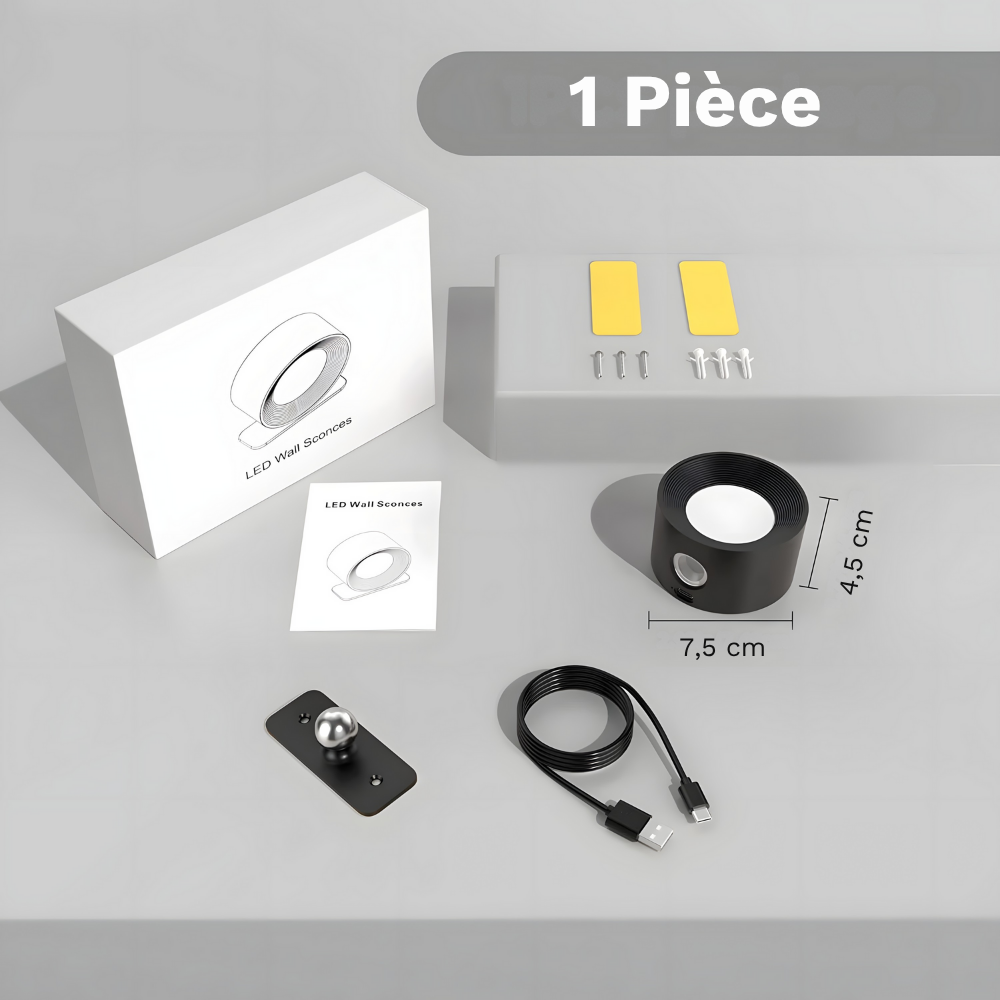 Lampe murale LED rechargeable 360° avec rotation et contrôle tactile – HALOA