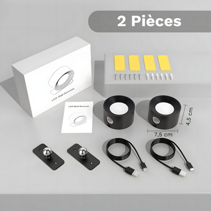 Lampe murale LED rechargeable 360° avec rotation et contrôle tactile – HALOA