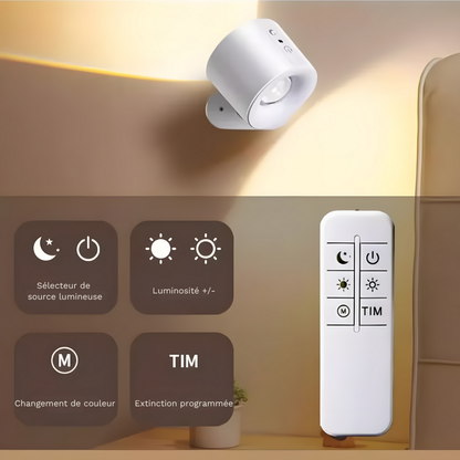 Lampe murale LED double tête rechargeable avec télécommande – ORA