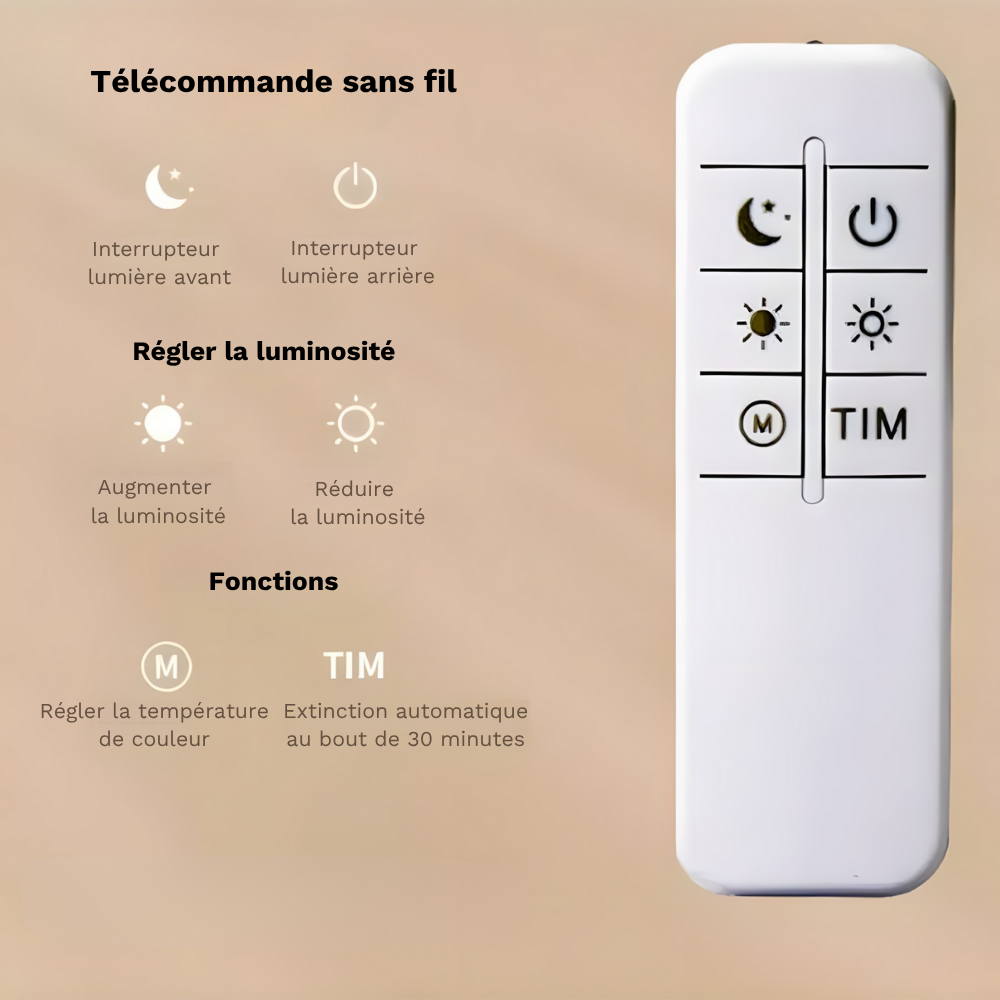 Lampe murale LED double tête rechargeable avec télécommande – ORA