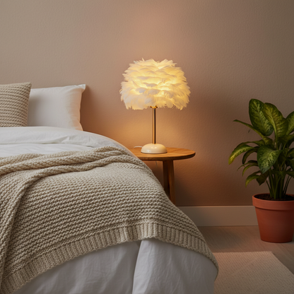 Lampe de Chevet à Plumes Élégante en Céramique – PLUMÉA