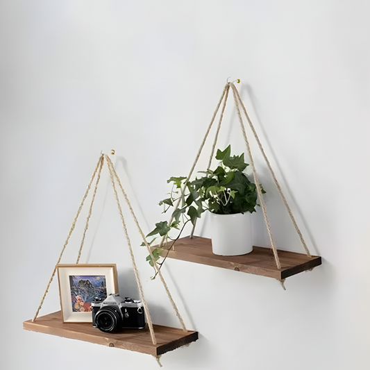 Étagère Murale l Suspendue Bois & Corde 35x14 cm l Deka