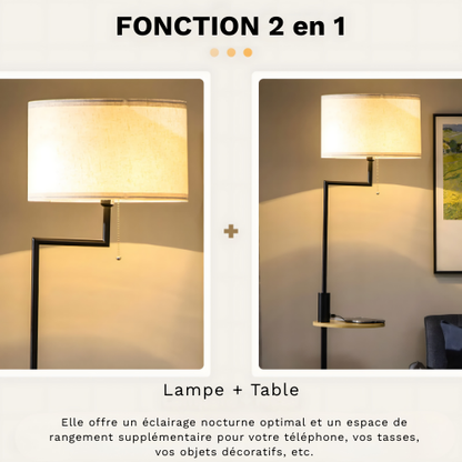 Lampadaire avec Abat-jour en Lin & Tablette Intégrée – VELISTA