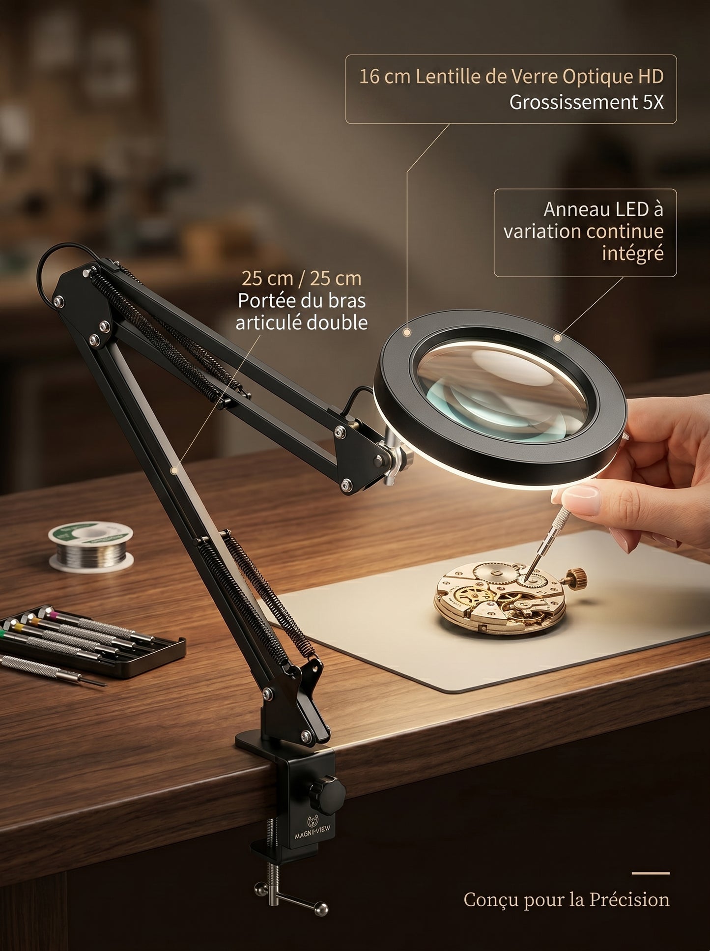 Lampe Loupe de Bureau Zoom x5 - LUXIRA