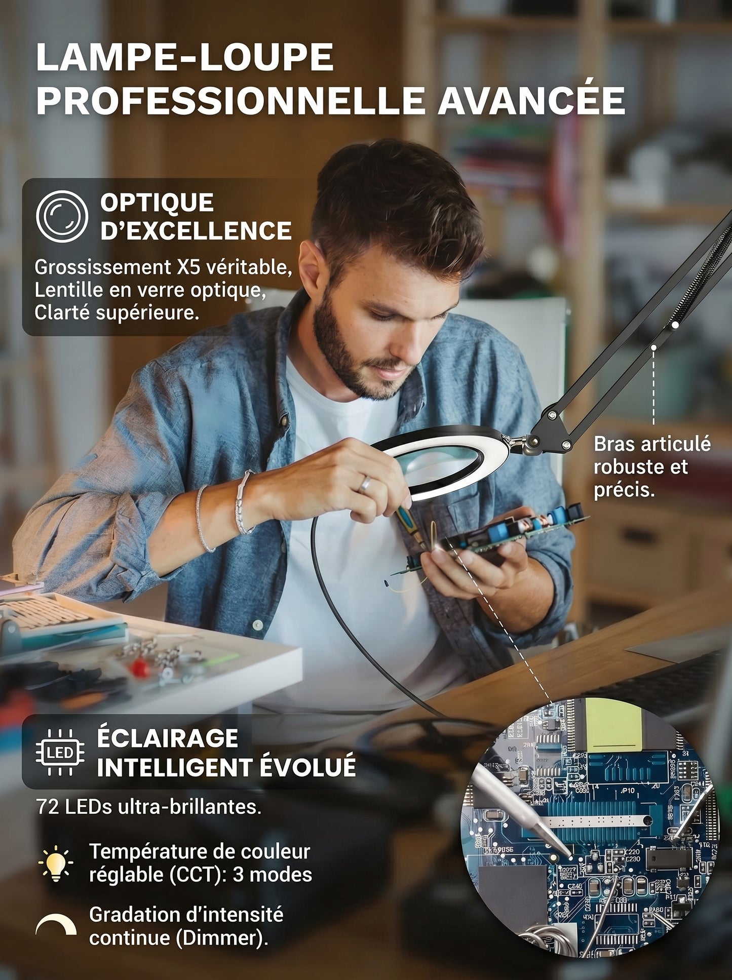 Lampe Loupe de Bureau Zoom x5 - LUXIRA