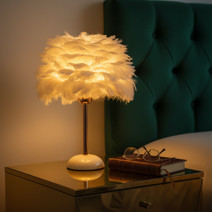 Lampe de Chevet à Plumes Élégante en Céramique – PLUMÉA