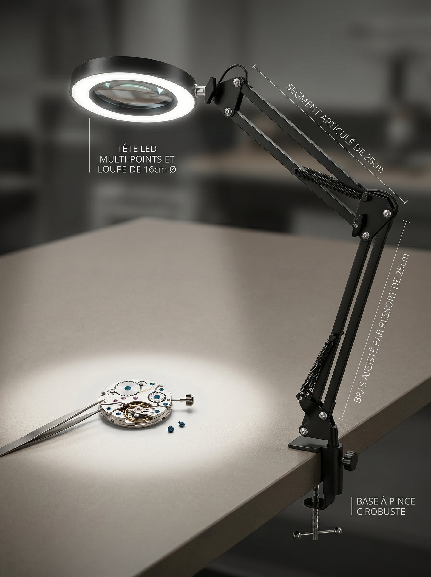 Lampe Loupe de Bureau Zoom x5 - LUXIRA